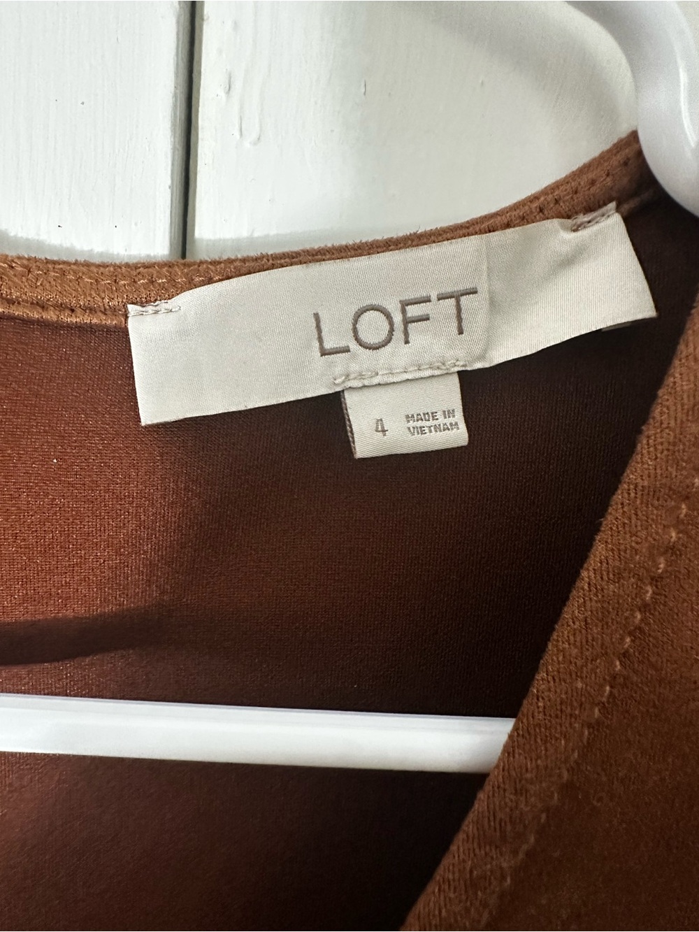 LOFT Rust-Brown Faux-Suede V-Neck Dress - Picture 4 of 4